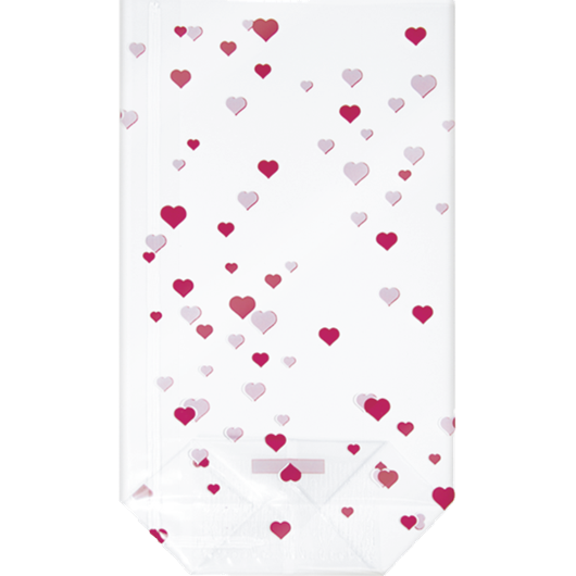 Bag Hearts - transparant met rode harten 10 stk